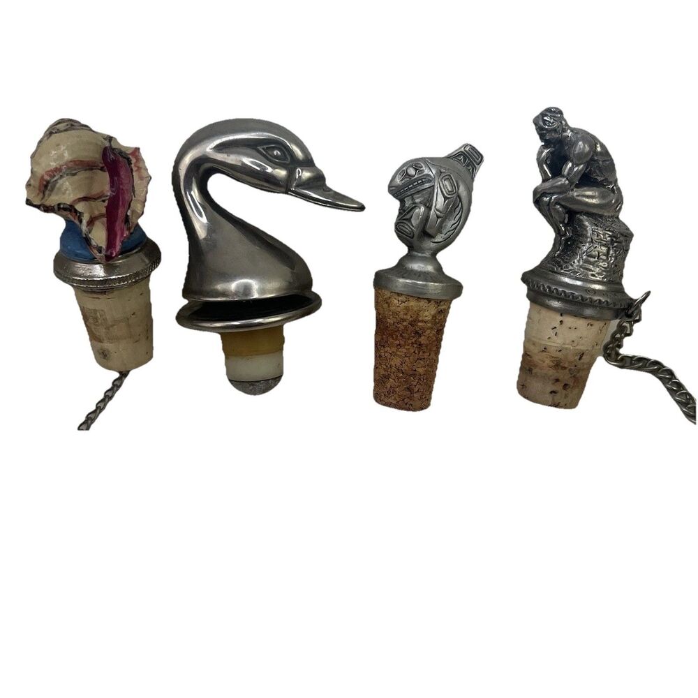 Lot Of‎ 4 Wine Bottle Stopper Deck Head The Thinker From H.M.Seashell From WTU